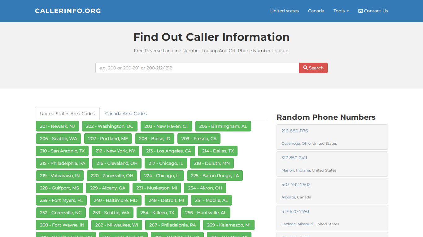 US and Canada Caller id, phone number information - CallerInfo.org